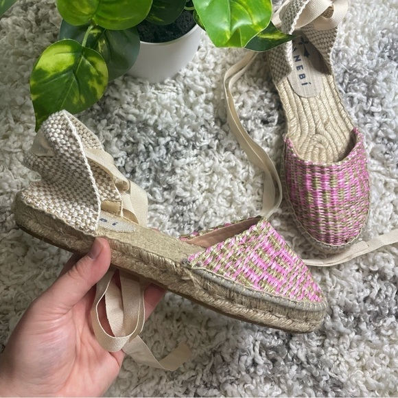Manebi Raffia Stripes Flat Valenciana Espadrilles Yucatán Pink and Green - Picture 12 of 13